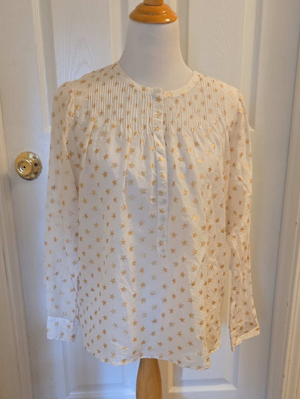 J. Crew Silk Blend Cream Blouse with Gold Star Print Size 12